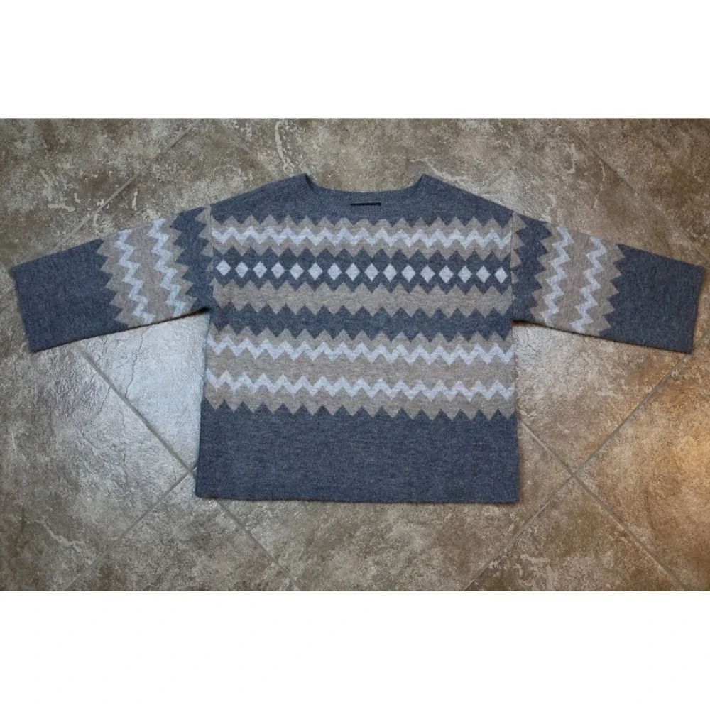 Lane Bryant Fair Isle Sweater 18/20 Gray‎ Zigzag Diamonds Wool Blend - Picture 2 of 7